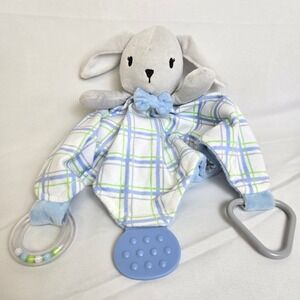 Modern Baby Blue Bunny Plaid Snuggle Blanket Lovey 12" Teethers‎
